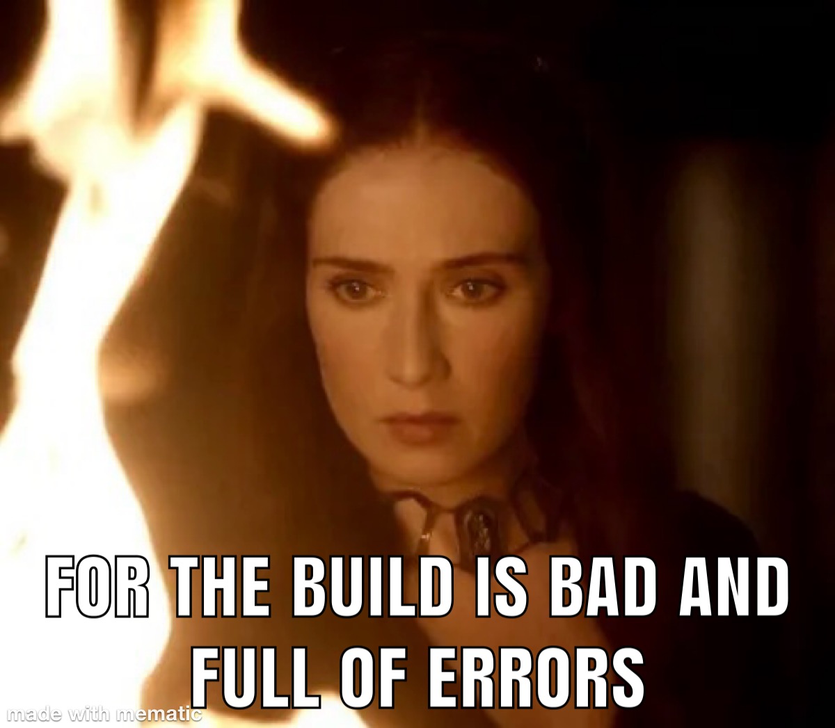 A Game of Thrones style meme: "For the build is bad and full of errors"